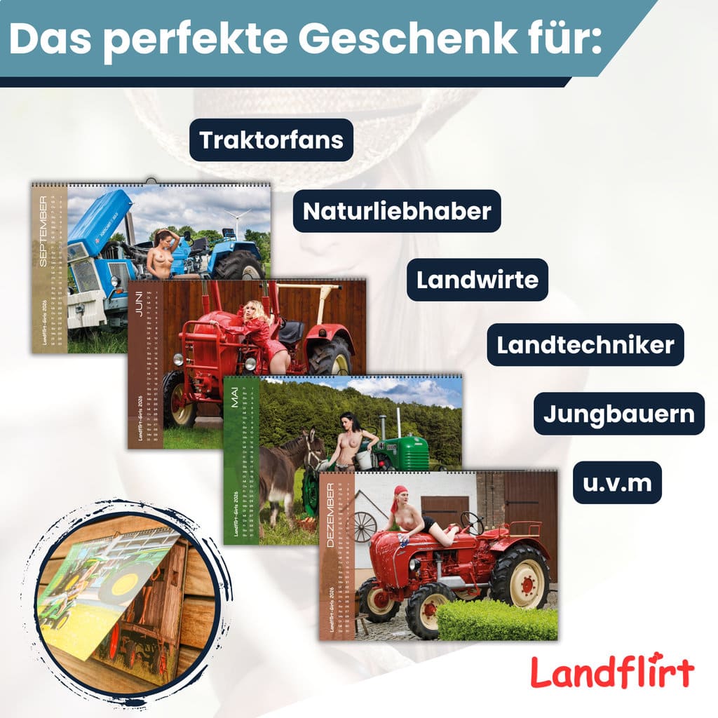 Landflirt Kalender 2026 – Traktor Wandkalender mit schönen Oldtimern und Frauen Bäuerinnen im DIN A3 Format. Geschenk zu Weihnachten