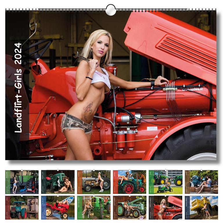 Landflirt Kalender 2024 – Traktor Wandkalender mit schönen Oldtimern und Frauen im DIN A3 Format