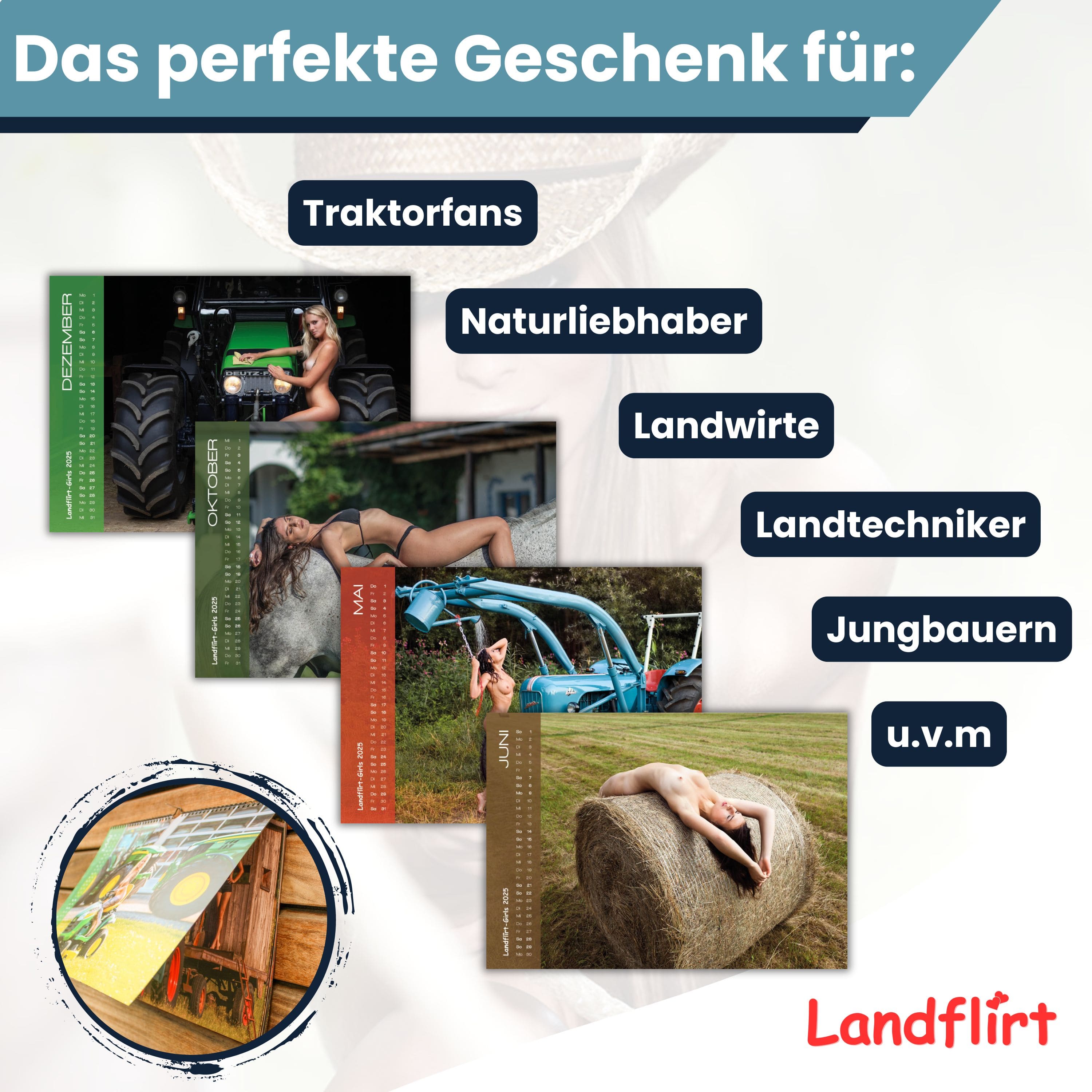 Landflirt Kalender 2025 – Traktor Wandkalender mit schönen Oldtimern und Frauen Bäuerinnen im DIN A3 Format