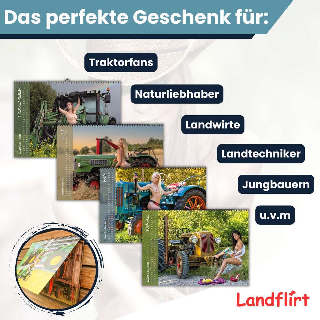 Landflirt Kalender 2027 – Traktor Wandkalender mit schönen Oldtimern und Frauen Bäuerinnen im DIN A3 Format. Geschenk zu Weihnachten