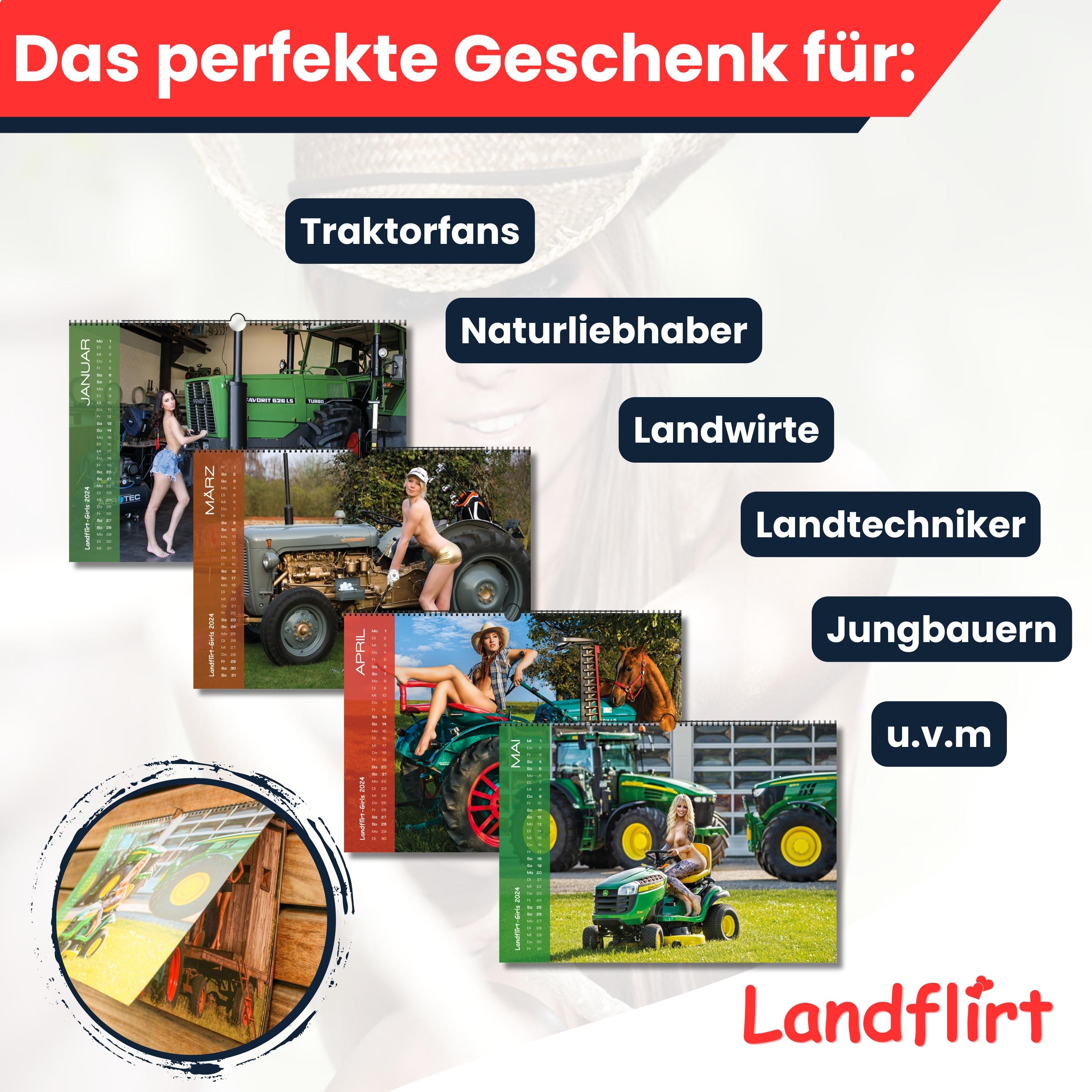 Landflirt Kalender 2024 – Traktor Wandkalender mit schönen Oldtimern und Frauen im DIN A3 Format